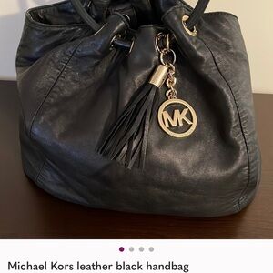 Michael Kors Black Leather Shoulder Bag with Gold Accent
